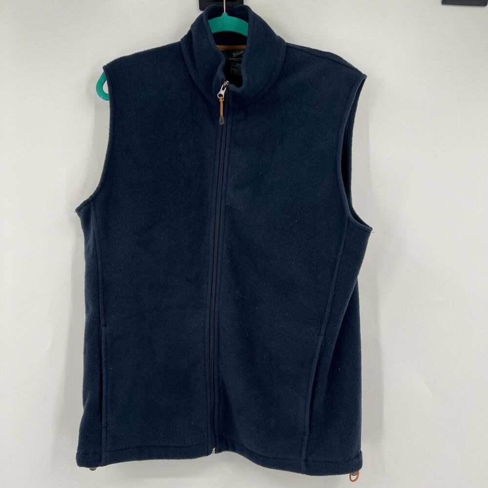 Woolrich Mens Sleeveless Fleece Vest Blue Mock Full Zip Size L Hiking Outdoor